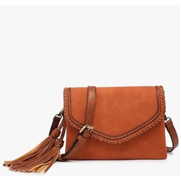 Jen & Co Sloan Vegan Crossbody Faux Suede Envelope Bag Burnt Orange Brown NWT - Picture 1 of 11